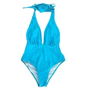 Women's Plunge Halter Backless One Piece Swimsuit Bathing Suit Cupshe Light Blue
